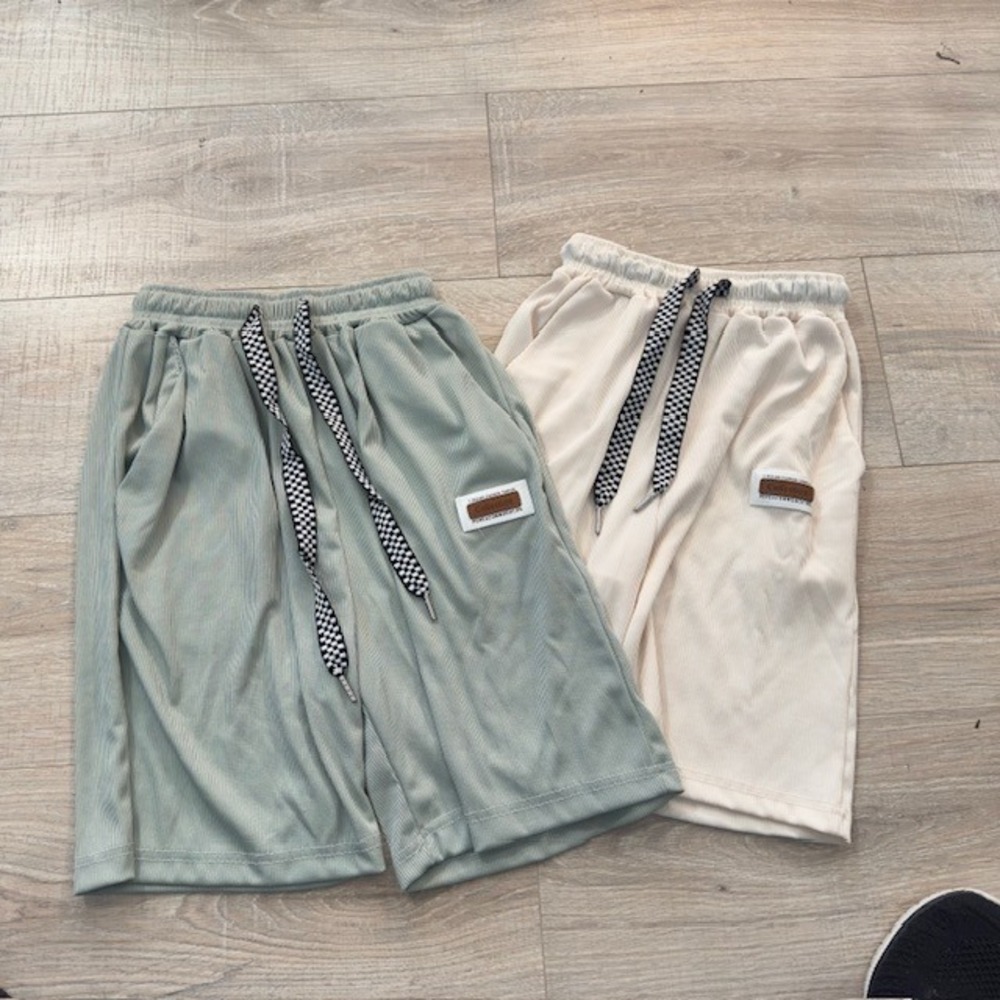Boys 10-12 Ribbed Knit Lounge Shorts Bundle Sage Green & Cream Drawstring Small